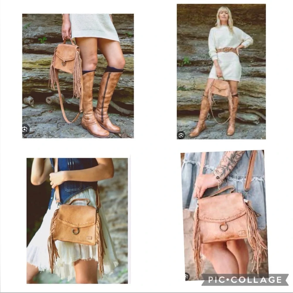 NWT Bed Stu Fringe Leather Hidden Crossbody Bag Handbag Tan DD  Retail $245